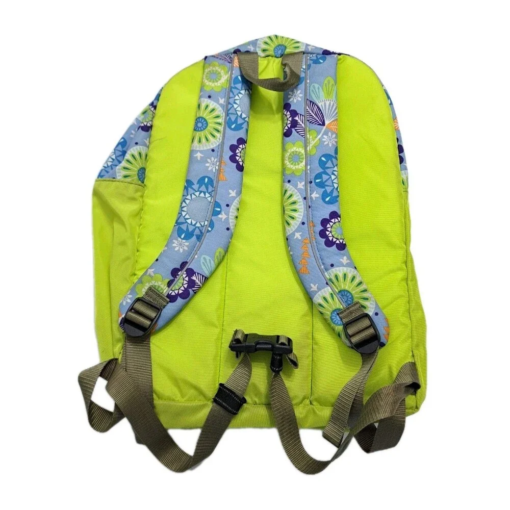 LL Bean Deluxe Backpack School Camp Blue Green Floral Hawaiian Geometric